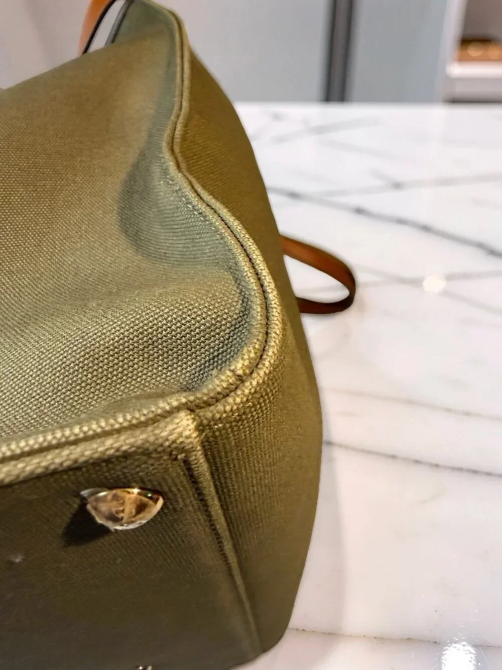 Fendi Peekaboo X-Tote Large Olive Canvas Tan Leather Trim Gold HW